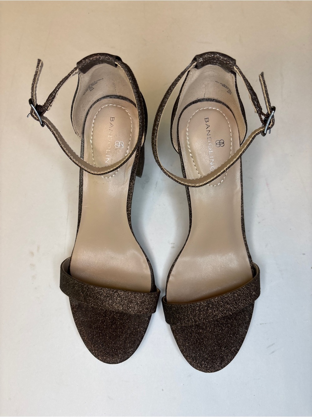 Bandolino Armory Brown Glitter Ankle-Strap Block Heels - Picture 2 of 7